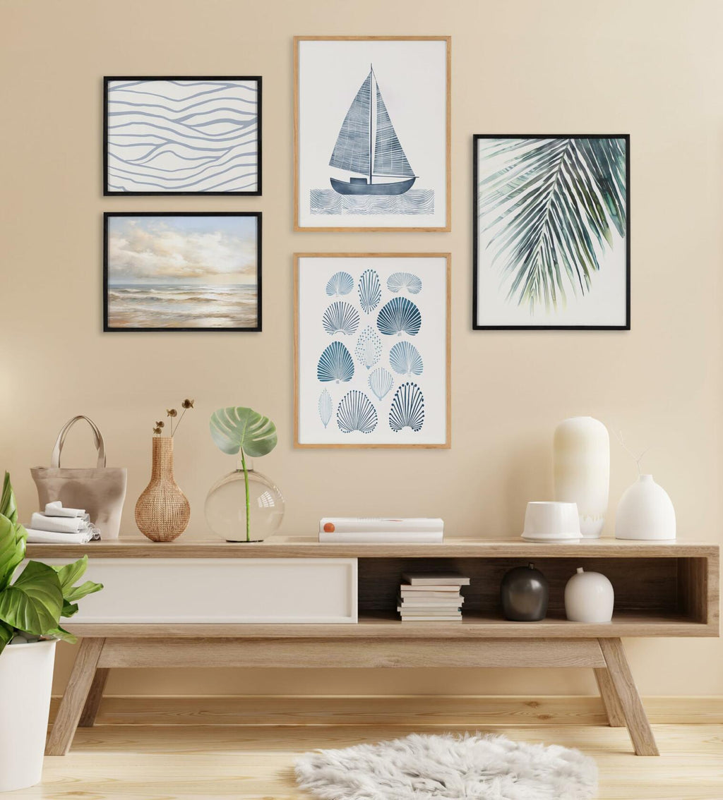 [Like New] Kate and Laurel Nautical Blue Sailboat Wall Art 16x20 Gold Wood