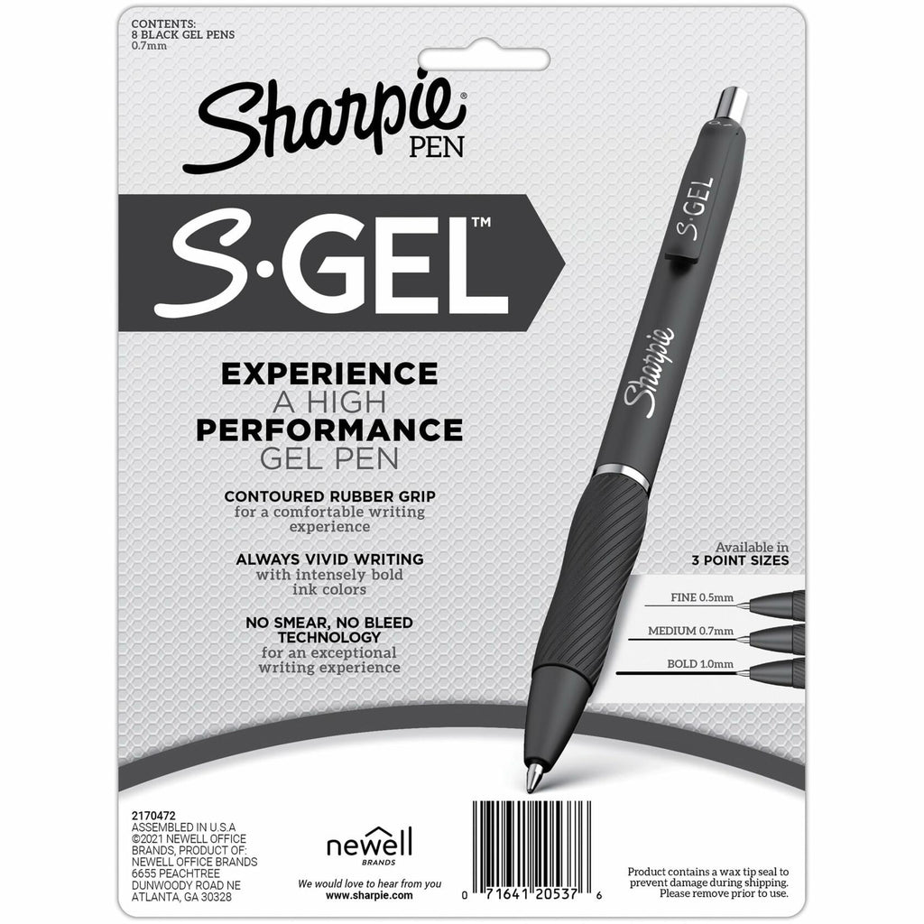 Sharpie S-Gel Fashion Barrel Gel Pens 0.7mm Black Ink White Barrel 8 Pack