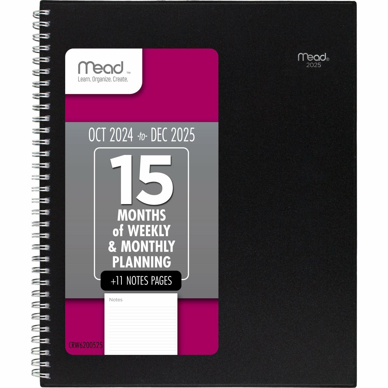 Mead 2025 Weekly Monthly Planner 15-Month Large 8.5x11 Black
