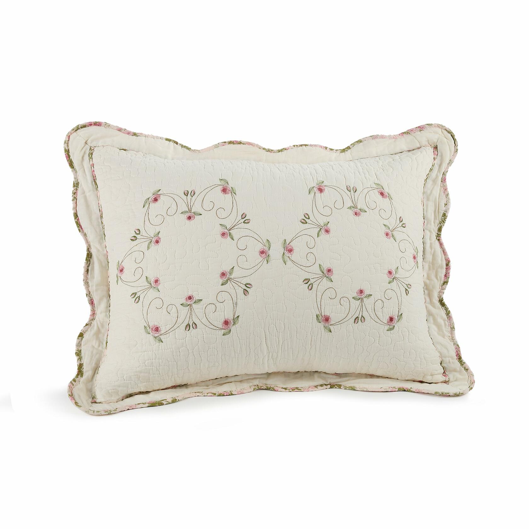 Modern Heirloom Felisa Floral Embroidered Quilted Pillow Pink/Ivory Size King