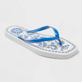 Shade & Shore Women's Palmer Medallion Square Toe Flip Flops Light Blue Size 11