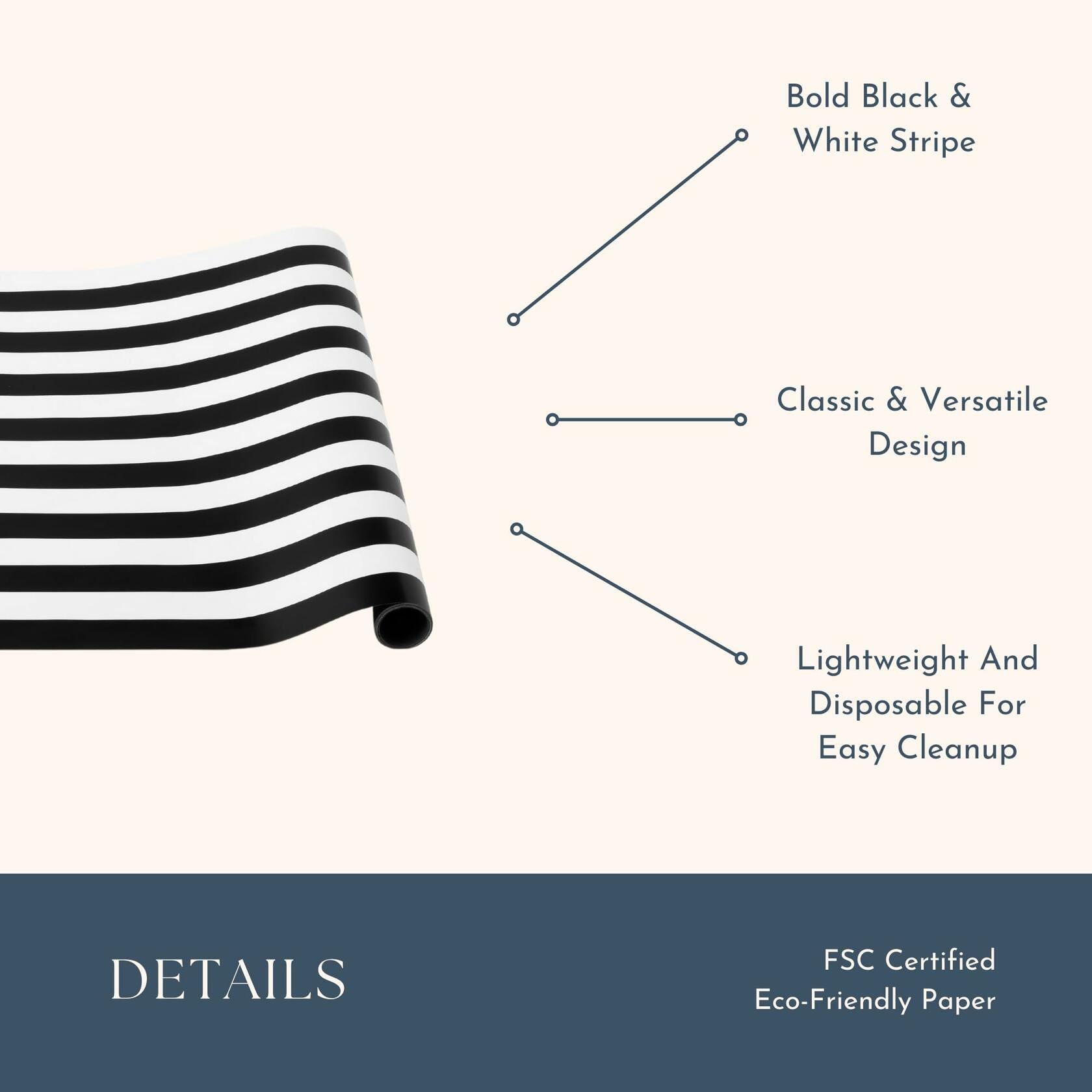 Bonjour Fête Disposable Black & White Table Runner 16x120 Pack of 1