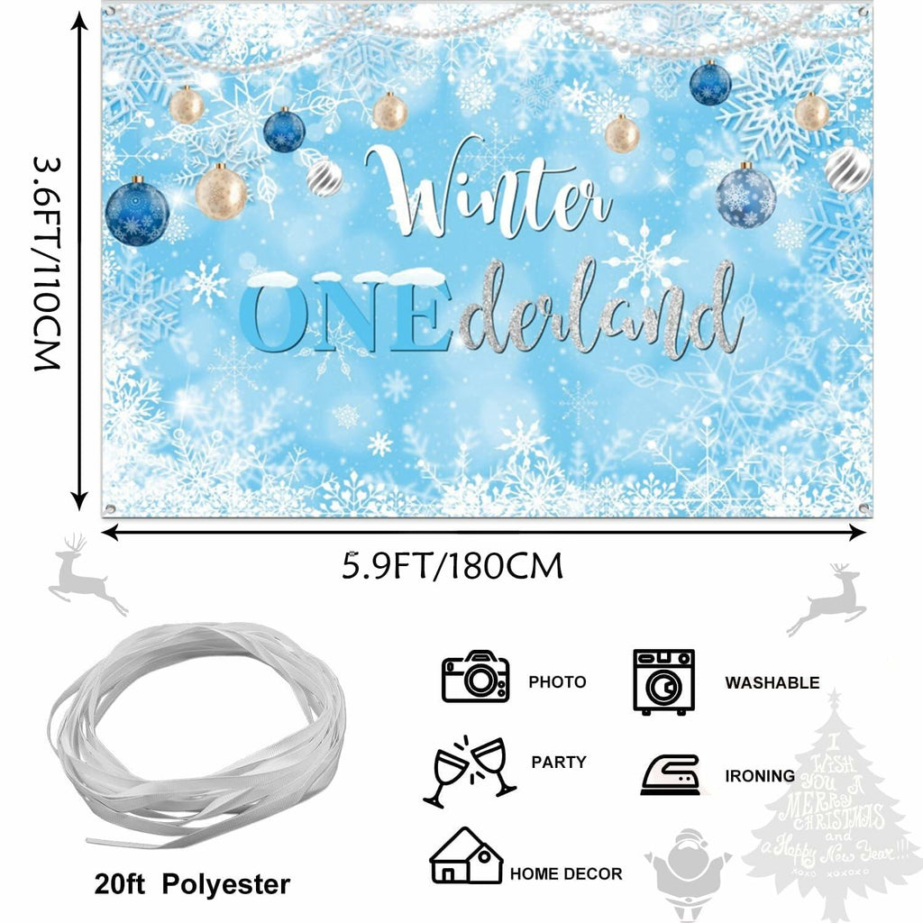 Winter Onederland Birthday Banner Snowflake Blue 70.9x43.3 Inch