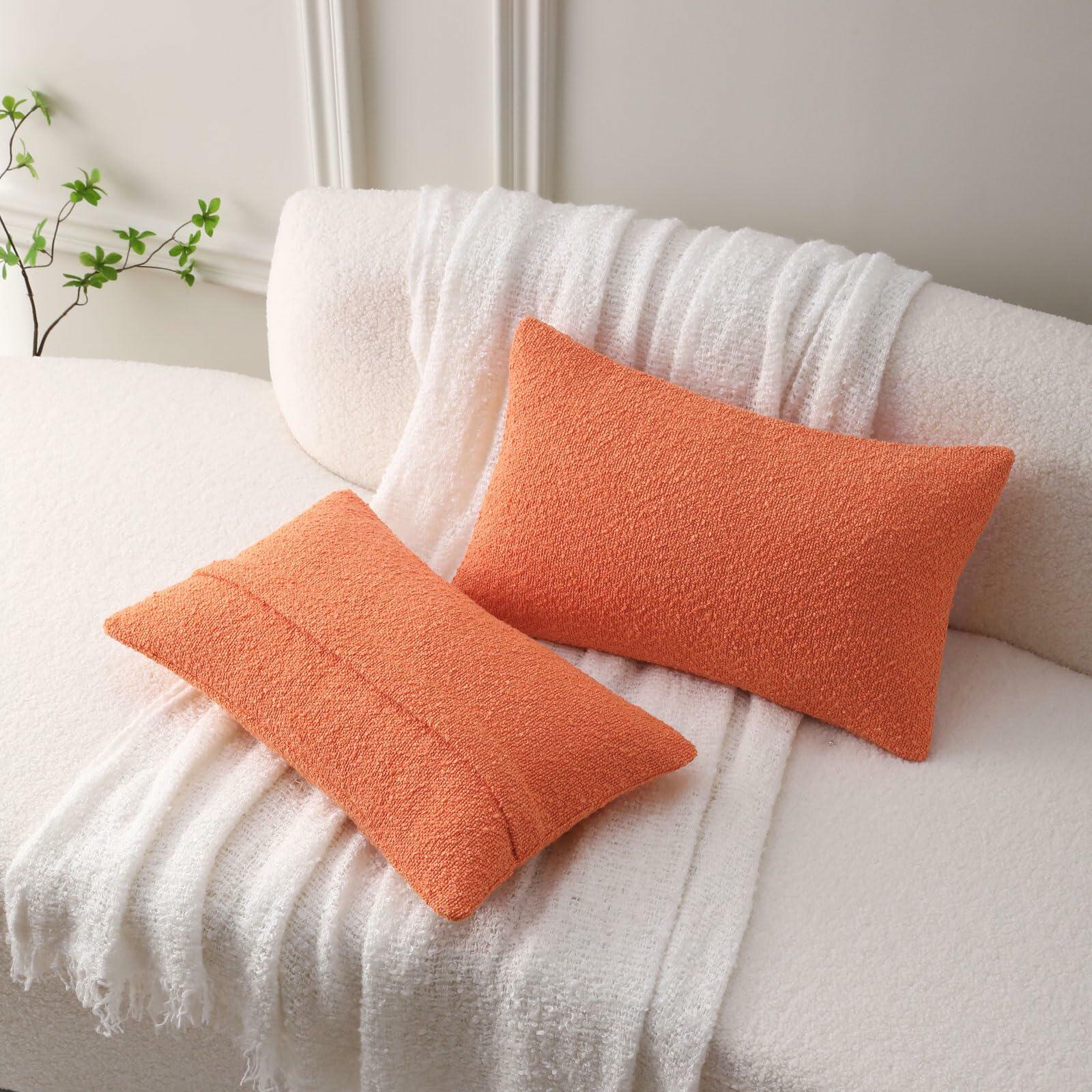 FUTEI Pack of 2 Orange Decorative Throw Pillow Covers 12x20 Inch Soft Cozy