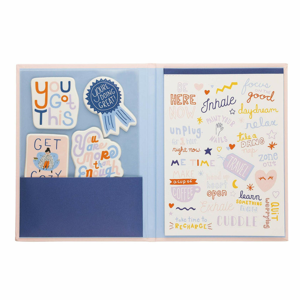 [Like New] WORLD TRAVELER Self Care Sticker Book Folio Hardcover 5x7 Art Stickers