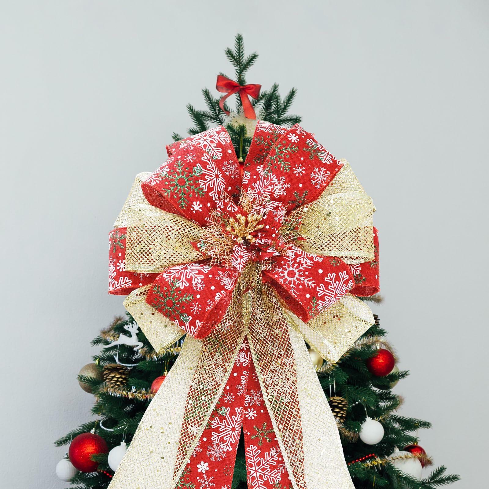 Filltown Christmas Tree Topper Bow 53x13 Inch Grey Silver Xmas Decor