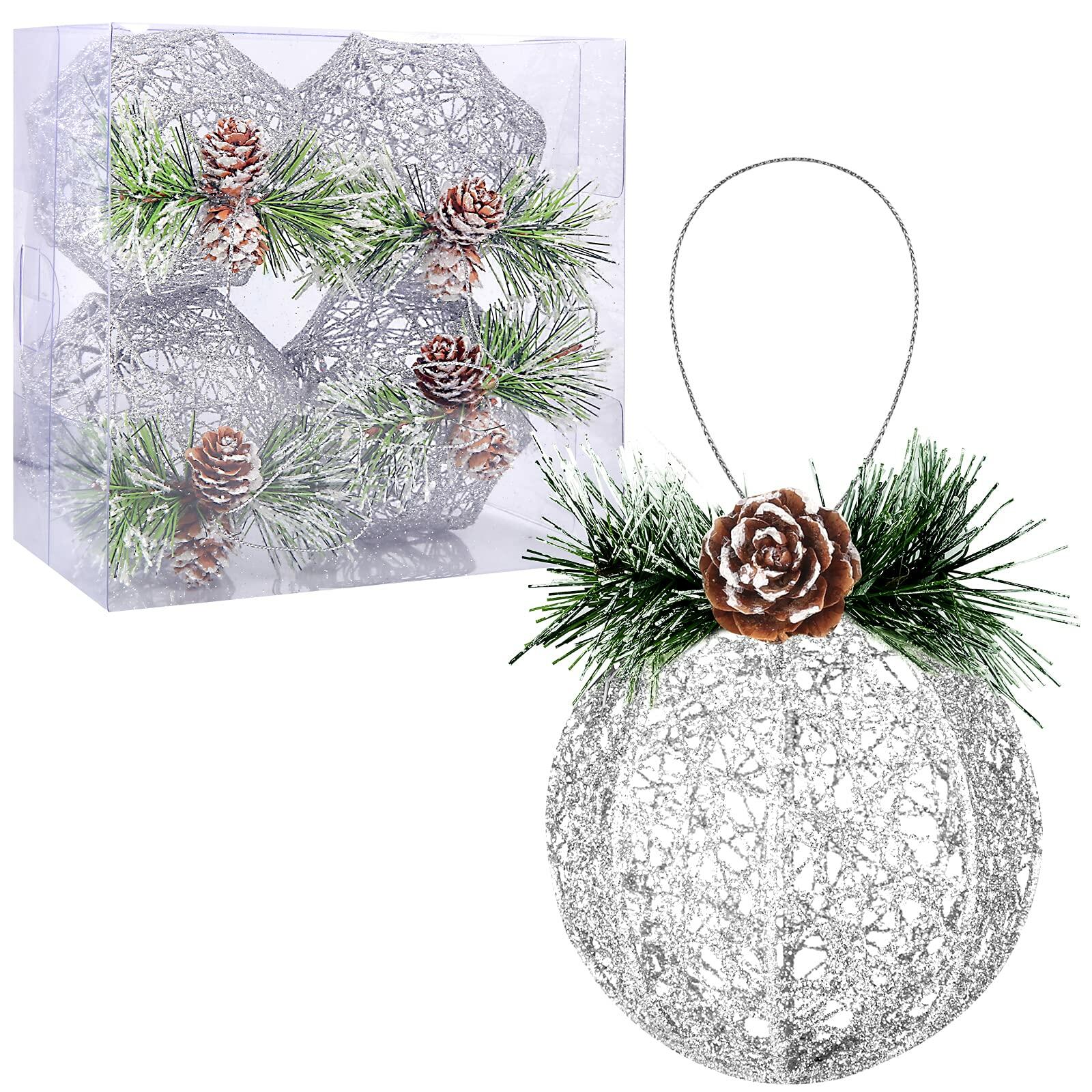 [Like New] ZHANYIGY Christmas Ball Ornaments 4pc Silver Pinecone Rattan String Size S