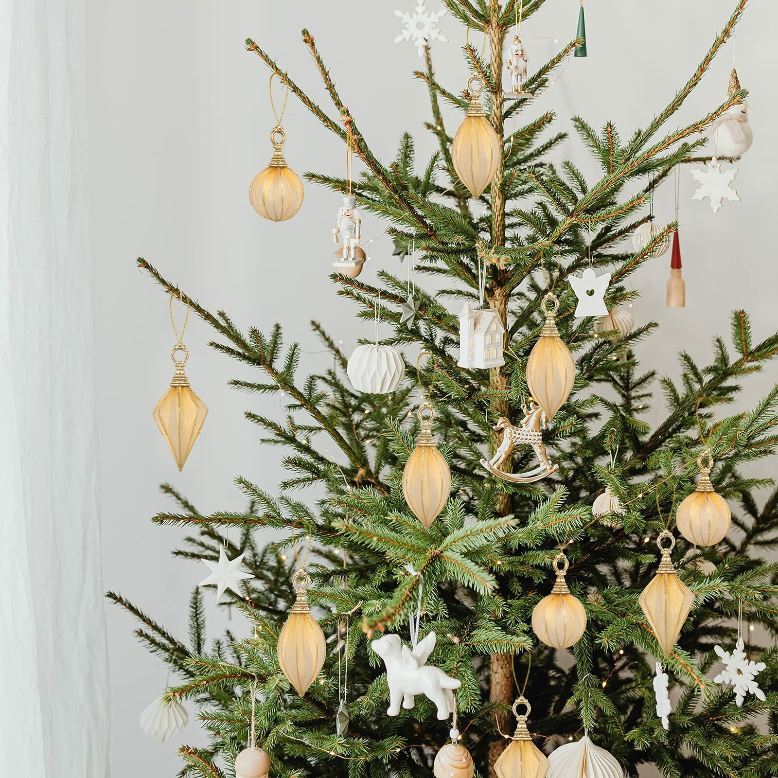 Gold Rugby Christmas Ornaments 6pc Set Round Balls Diamond Pendants