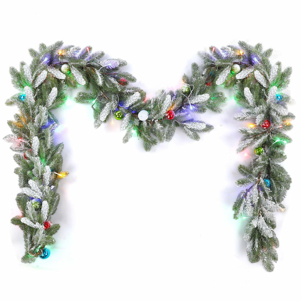 Chuangdi 9FT Flocked Cedar Garland with 50 LED Lights Frosted Pine