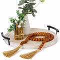 Round Wood Tray with Wood Bead Garland 13" Decorative Tray with Handles