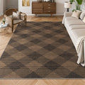 YIHOUSE Checkered Jute Rug 8x10 Brown Black Non Slip Indoor Outdoor