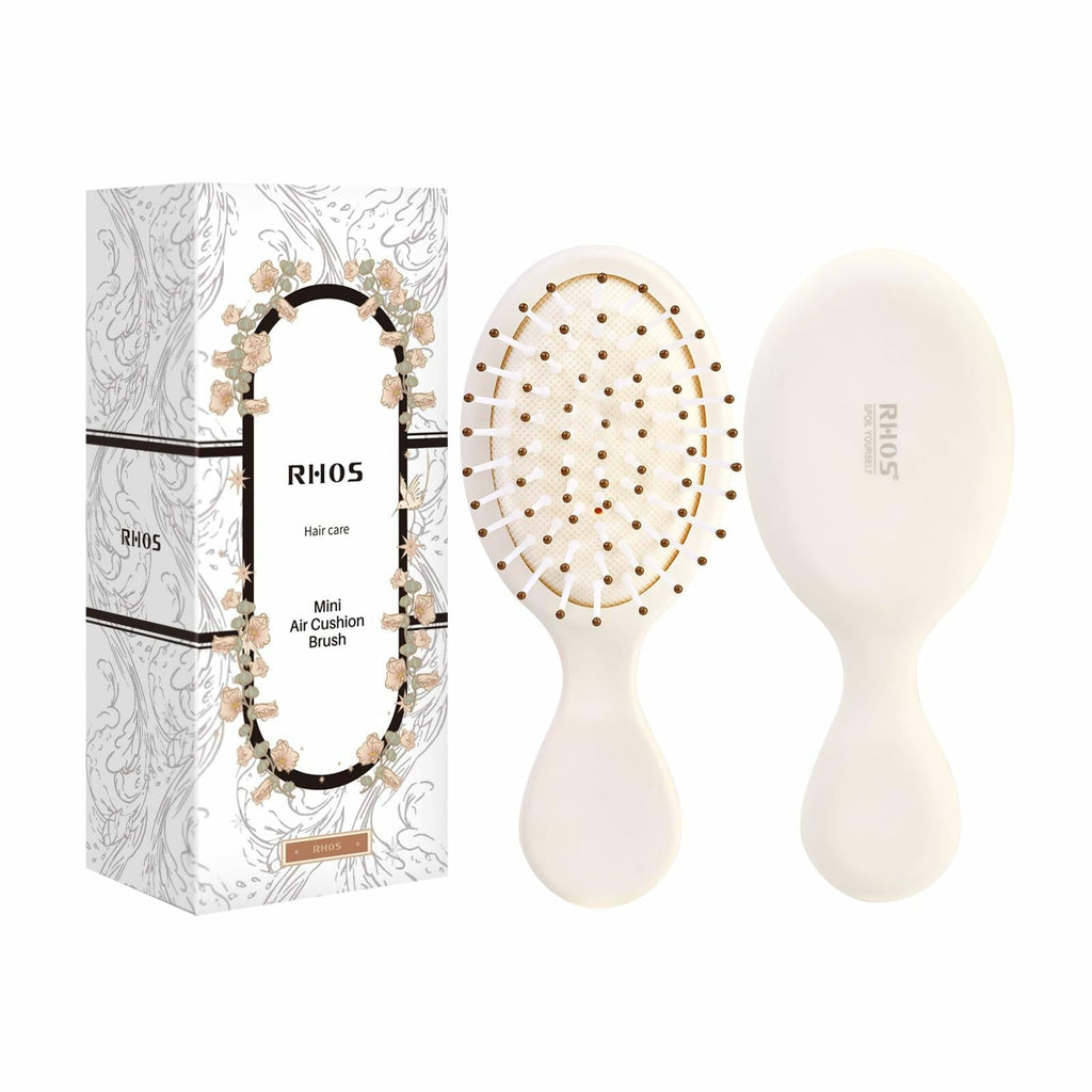 [Like New] RHOS Mini Hair Brush Travel Size Soft Bristles Beige 1 Pack