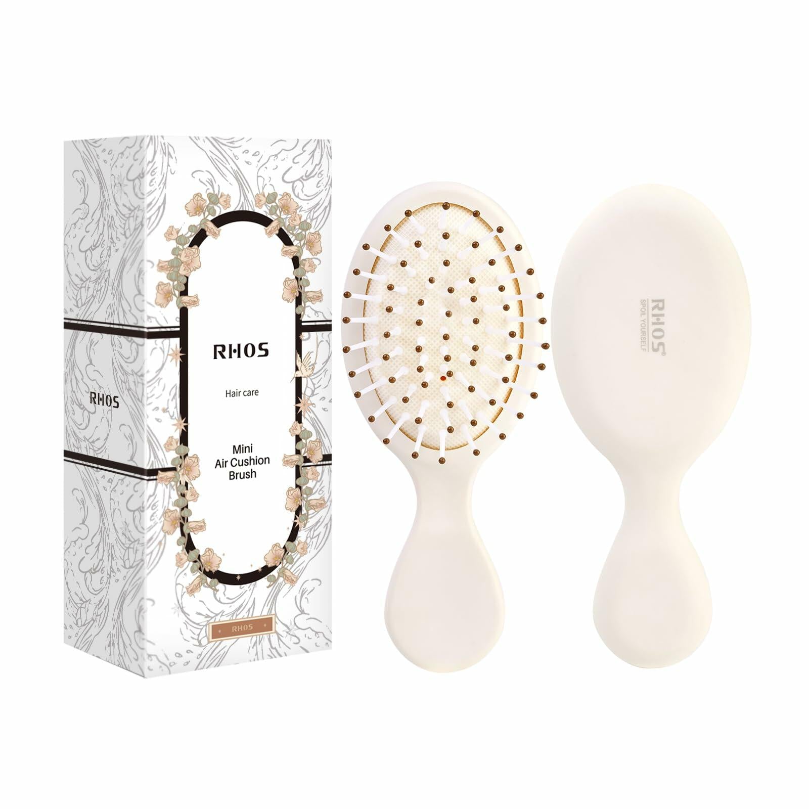 [Like New] RHOS Mini Hair Brush Travel Size Soft Bristles Beige 1 Pack