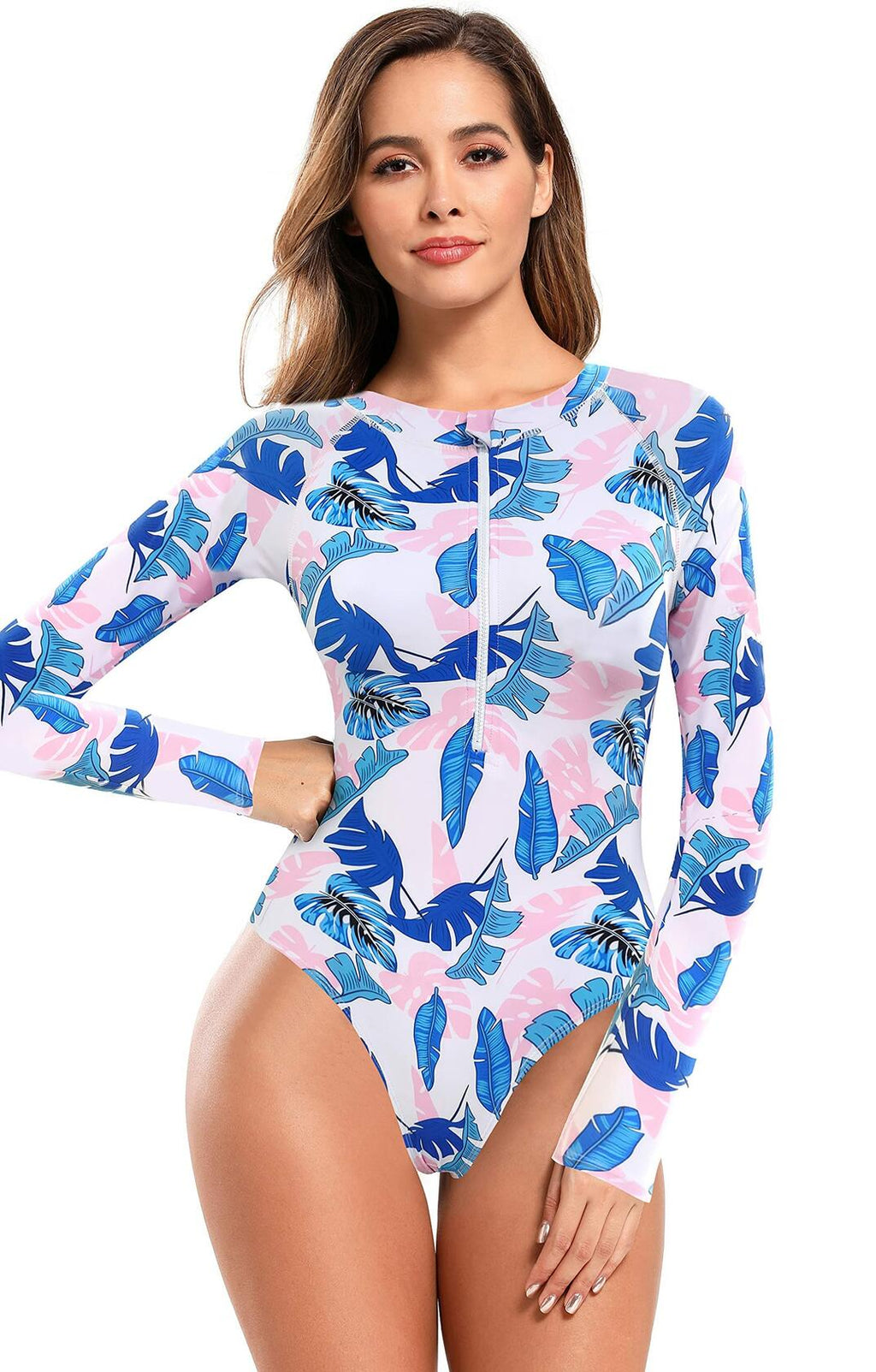 SHEKINI Women's Rash Guard One Piece Swimsuit UV Protection Deep Blue Size M