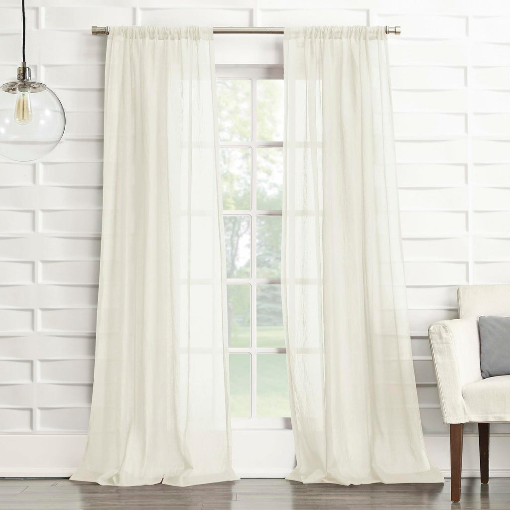 No. 918 Tayla Crushed Texture Semi-Sheer Rod Pocket Curtain Panel 50x108 Cream