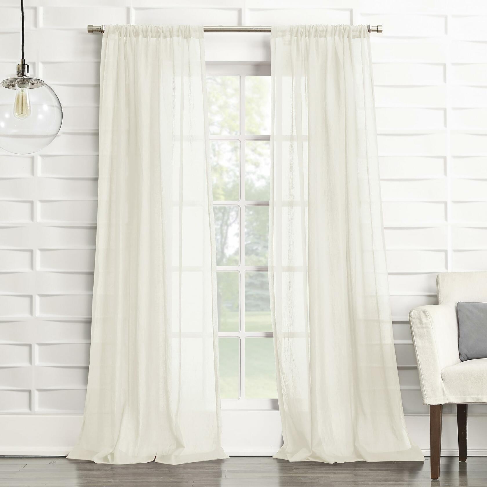 No. 918 Tayla Crushed Texture Semi-Sheer Rod Pocket Curtain Panel 50x108 Cream