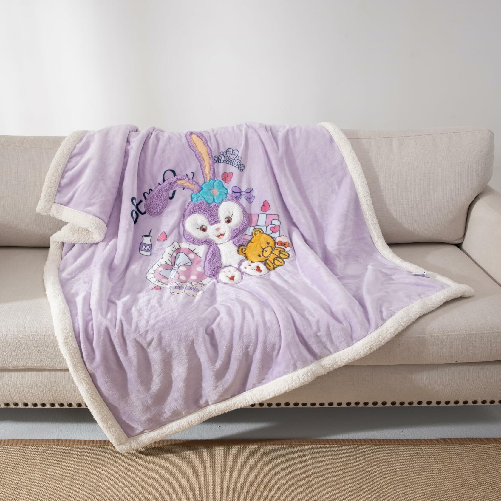 COSUSKET Kids Stella Lou 3D Embroidery Sherpa Rabbit Throw Blanket Beige 50x60in