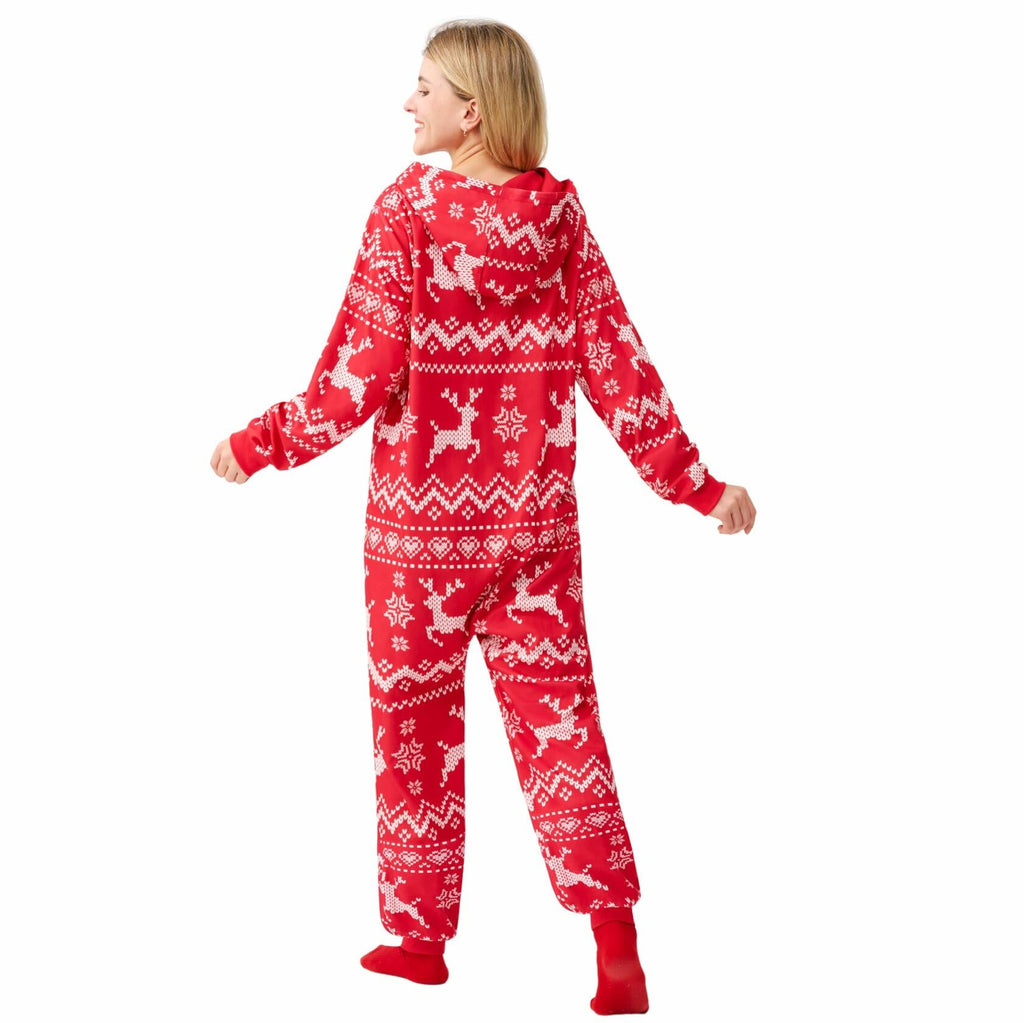 Giggling Getup Women Christmas Pajamas Hooded Nordic Print Red Size L