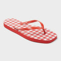 Shade & Shore Women's Palmer Gingham Square Toe Flip Flops Cherry Red Size 9