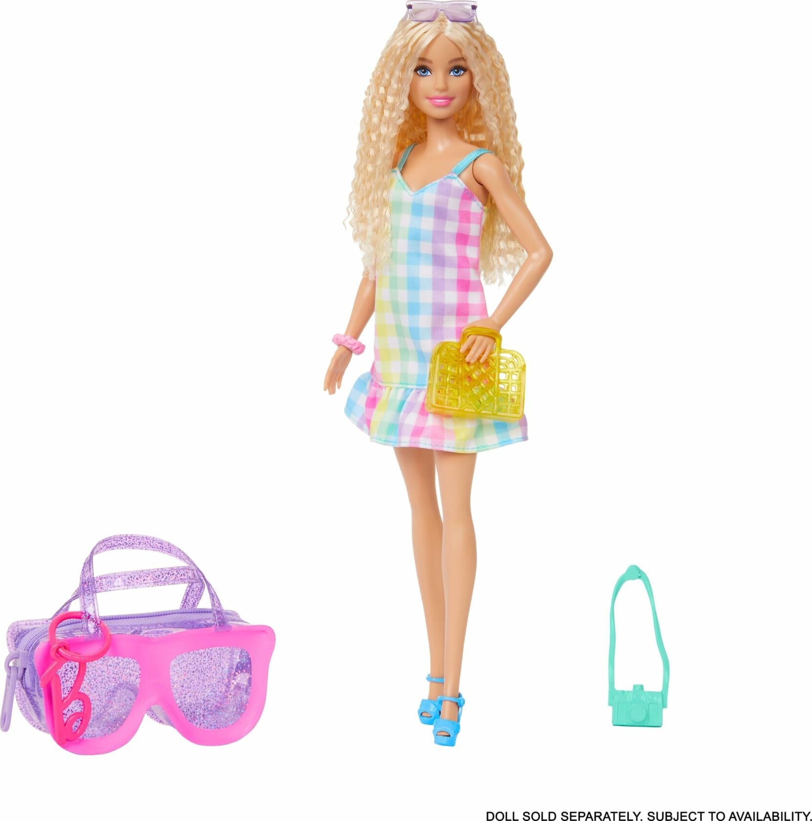 Barbie Deluxe Sunglasses Bag & Multicolor Gingham Dress Fashion Doll Clothes