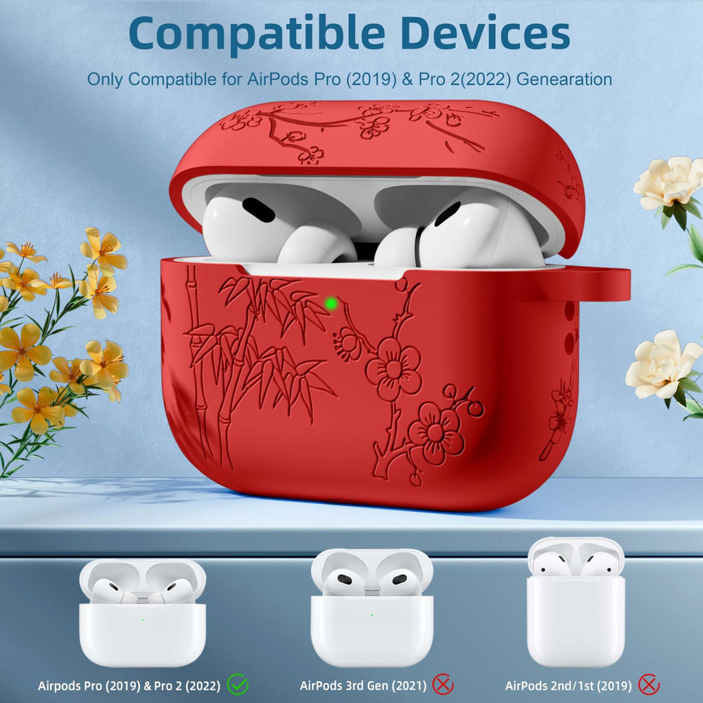 Odbeai AirPods Pro 2nd Gen Case Flower Engraved Soft Silicone Blue Cover