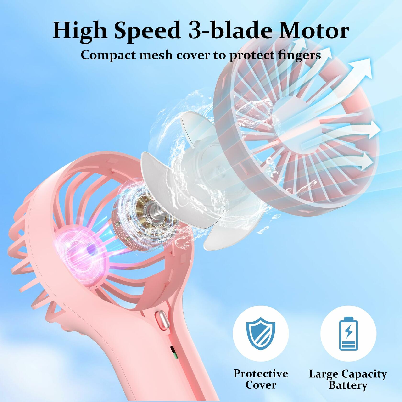 BDXXJ Pink Mini Handheld Fan USB Rechargeable with Base Portable