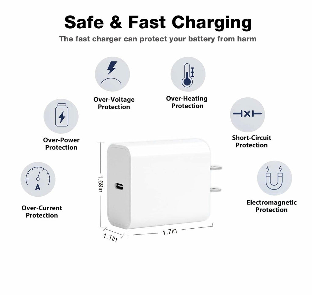 30W USB-C Fast Charger for Google Pixel with 6.6FT Cable Type C Adapter Block