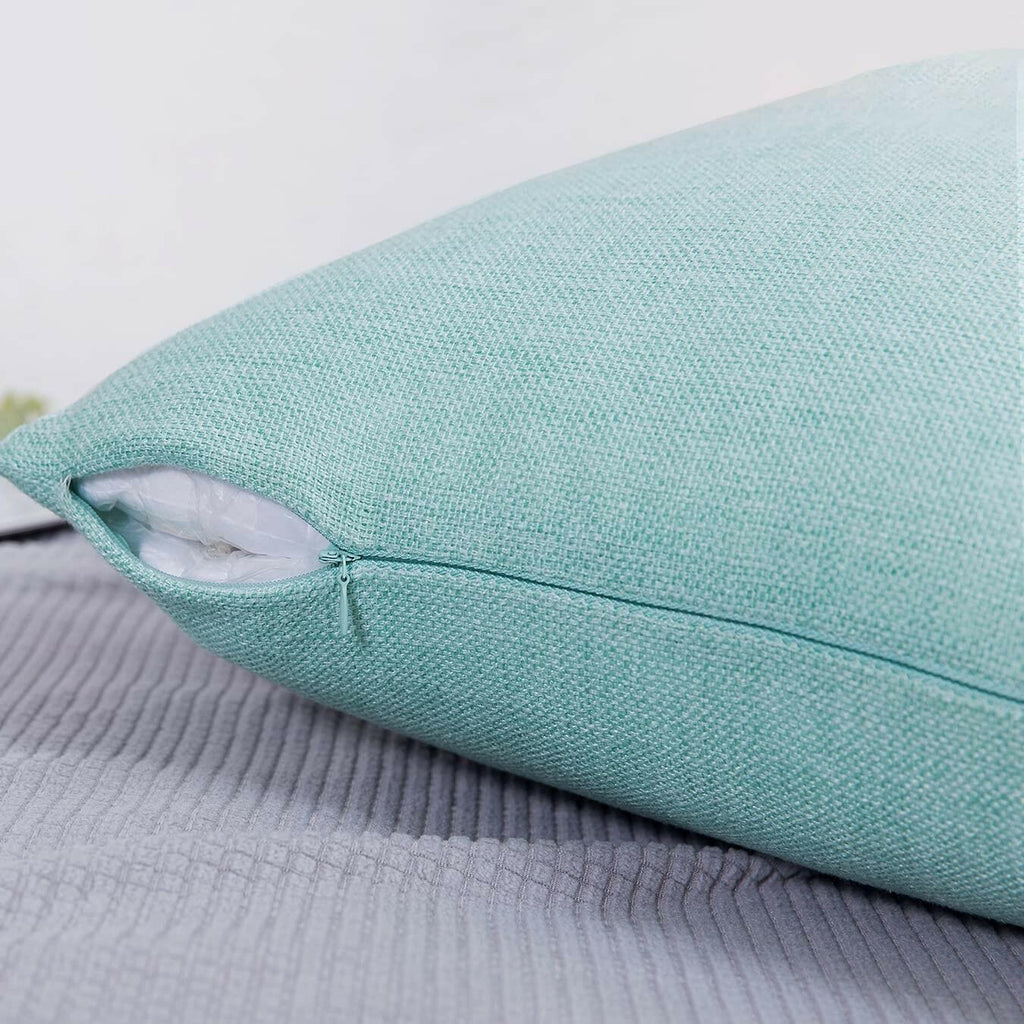Jepeak Linen Throw Pillow Covers 16x24 Inch Pack of 2 Light Teal