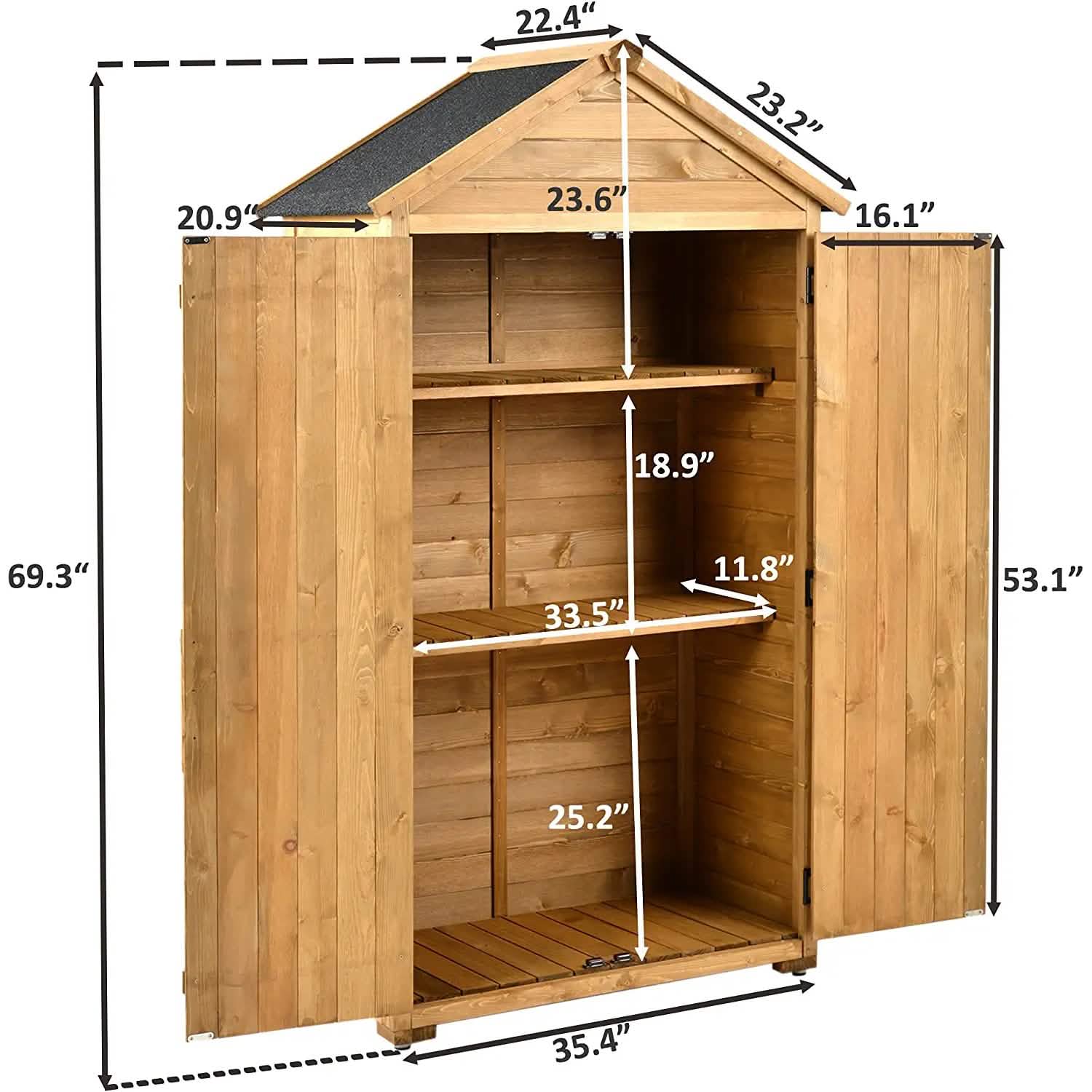 Outdoor Wood Tilt Storage Shed Tool Organizer with Waterproof Asphalt Roof