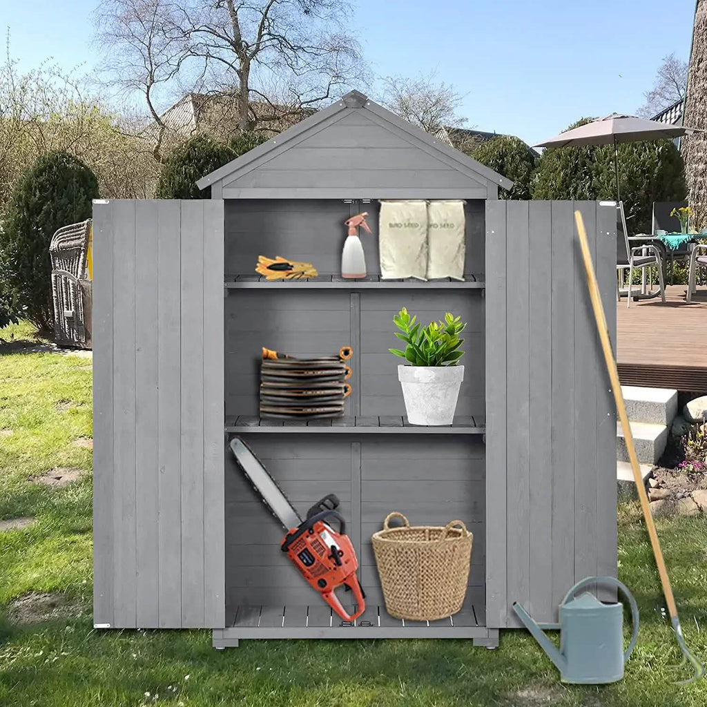 Outdoor Wood Tilt Storage Shed Tool Organizer with Waterproof Asphalt Roof