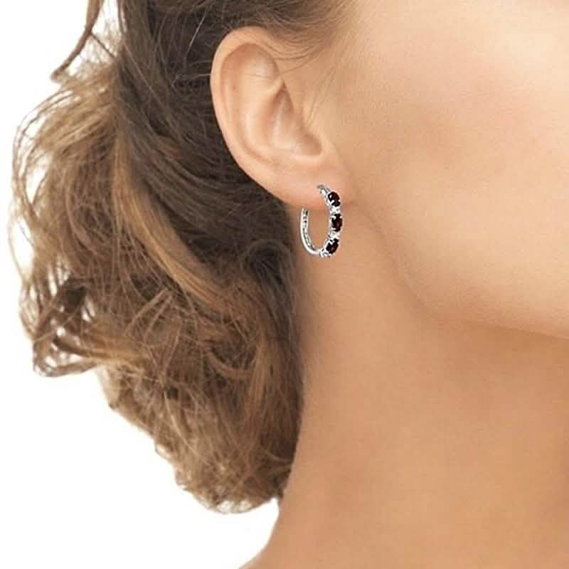 Oval Ruby And CZ Hoop Earrings