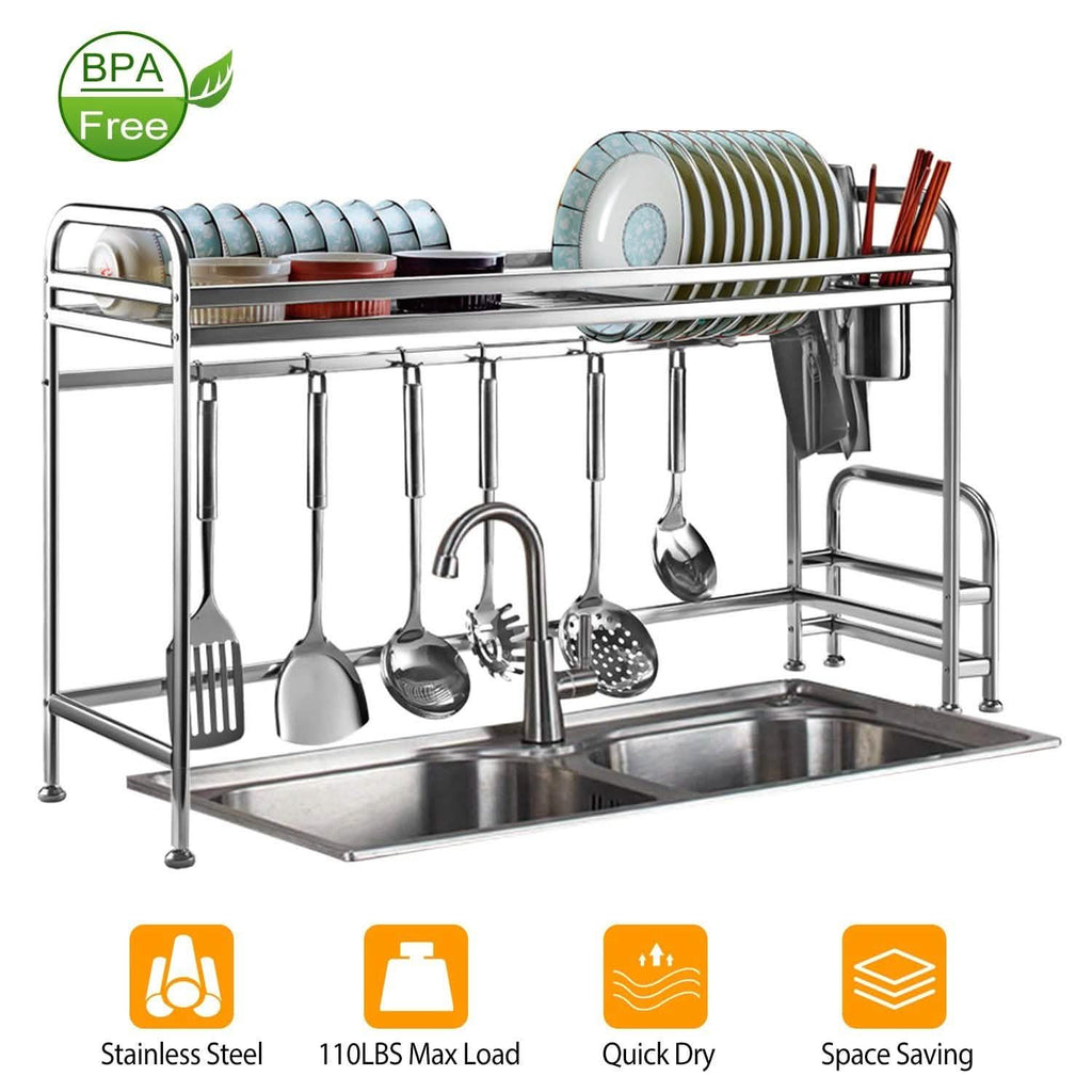 Over Sink Dish Drying Rack with Cutlery Holder