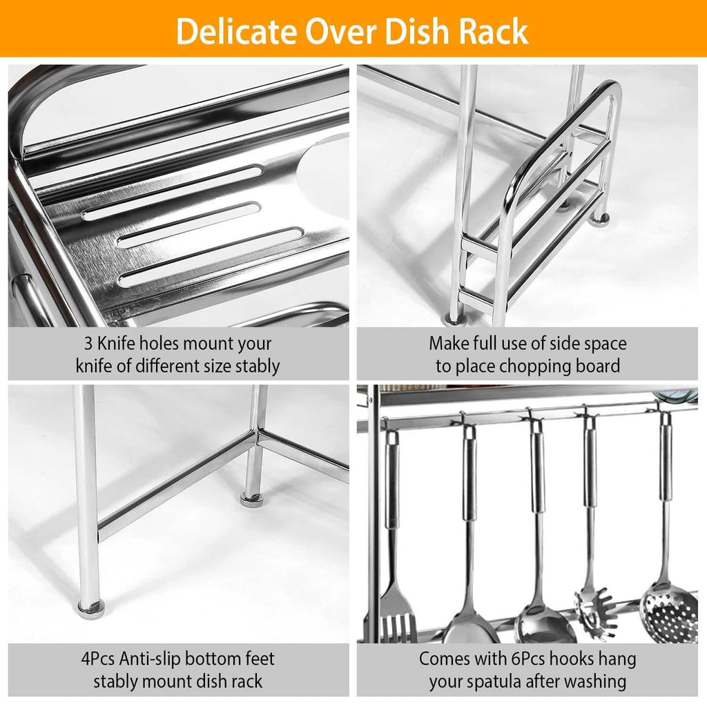 Over Sink Dish Drying Rack with Cutlery Holder