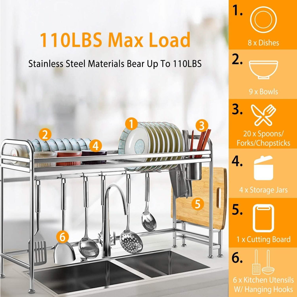 Over Sink Dish Drying Rack with Cutlery Holder