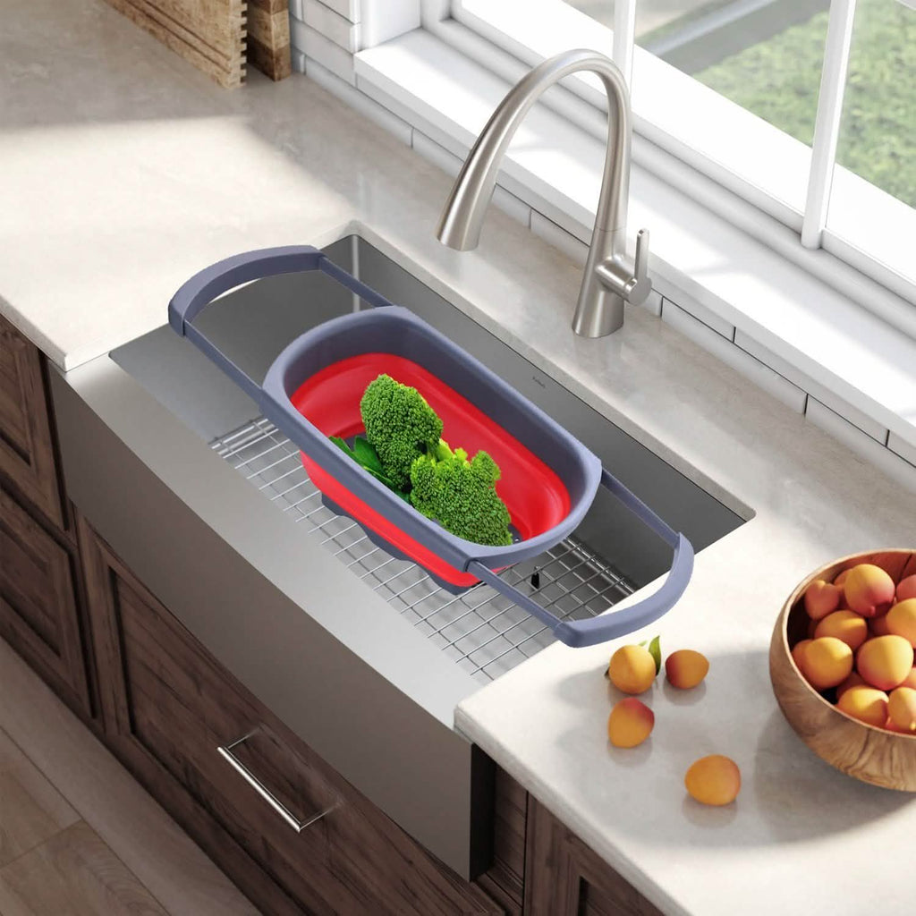 Over-The-Sink Collapsible Colander With Extendable Handles