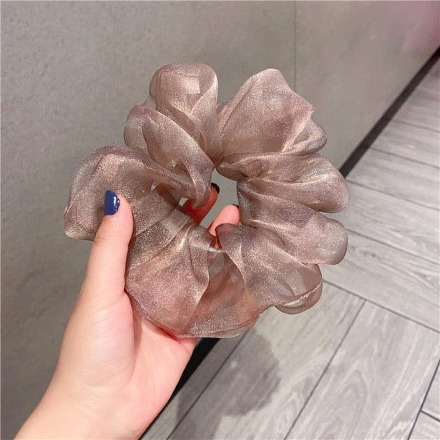 Oversized Scrunchies Organza Hair Ties Elastic Hair Band Women Girs Ponytail Holder Fashion Hair Ropes Ponytail Holder Hair Tie Ponytail Holder Accessories for Women Girls