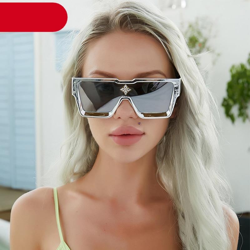Oversized Square Shape Sunglasses For Women & Men New  Luxury Design Sun Glasses For Female New Fashionable  Large Frame Silver Mirror Eyewear