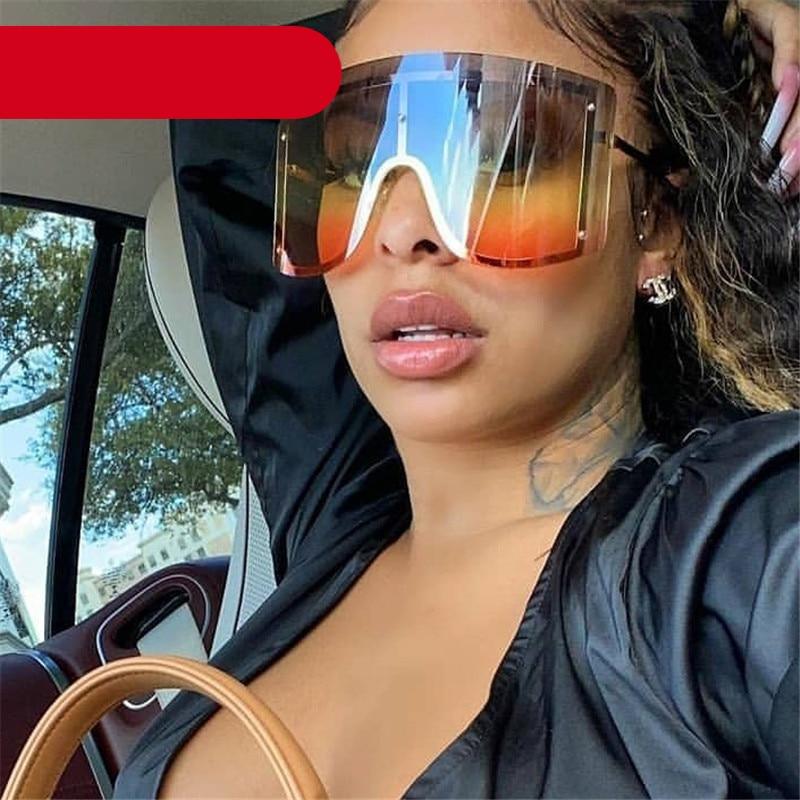 Oversized Women Blue & Yellow Gradient Sunglasses  Fashionable Rimless In Metal For Female New Shades Personality Eyewear
