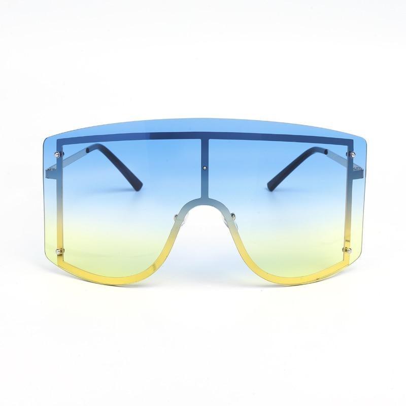 Oversized Women Blue & Yellow Gradient Sunglasses  Fashionable Rimless In Metal For Female New Shades Personality Eyewear