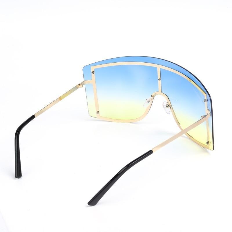 Oversized Women Blue & Yellow Gradient Sunglasses  Fashionable Rimless In Metal For Female New Shades Personality Eyewear
