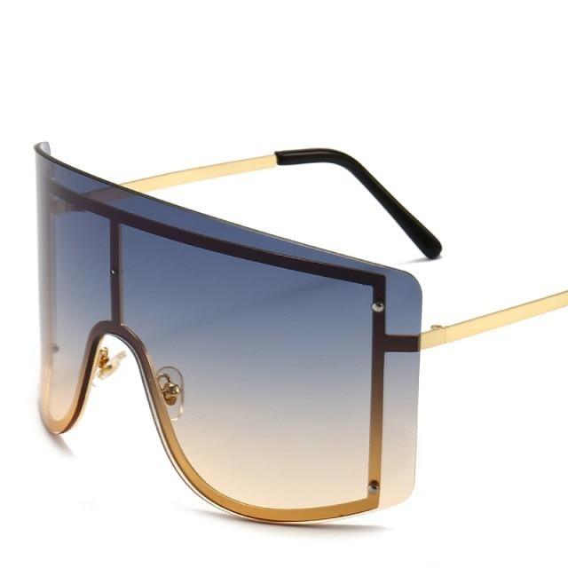 Oversized Women Blue & Yellow Gradient Sunglasses  Fashionable Rimless In Metal For Female New Shades Personality Eyewear