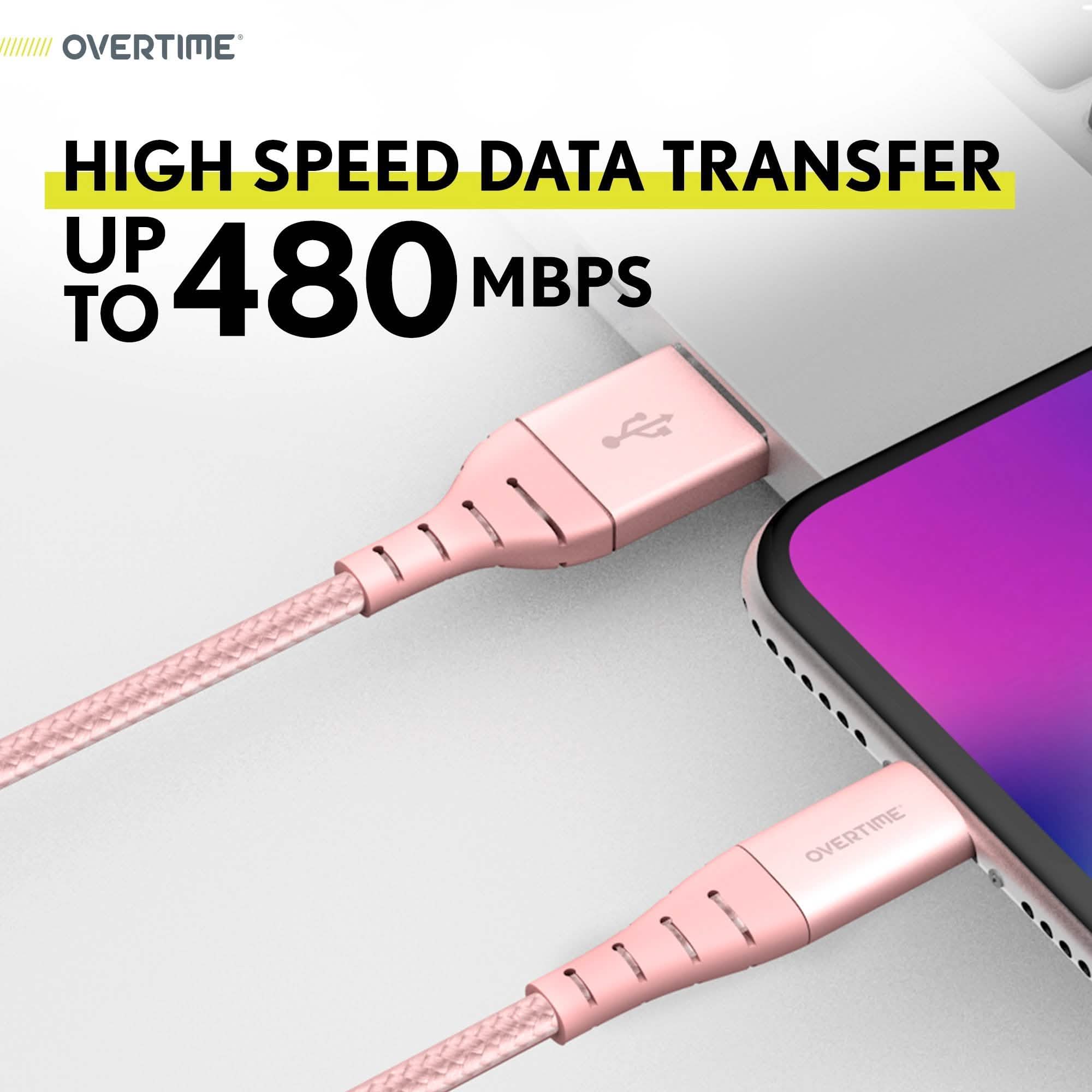 Overtime Apple MFi Certified iPhone Charger 6ft Long Nylon Braided Lightning Cable