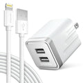 Overtime Apple MFi Certified Lightning Cable 10ft with Dual USB Wall Charger Adapter