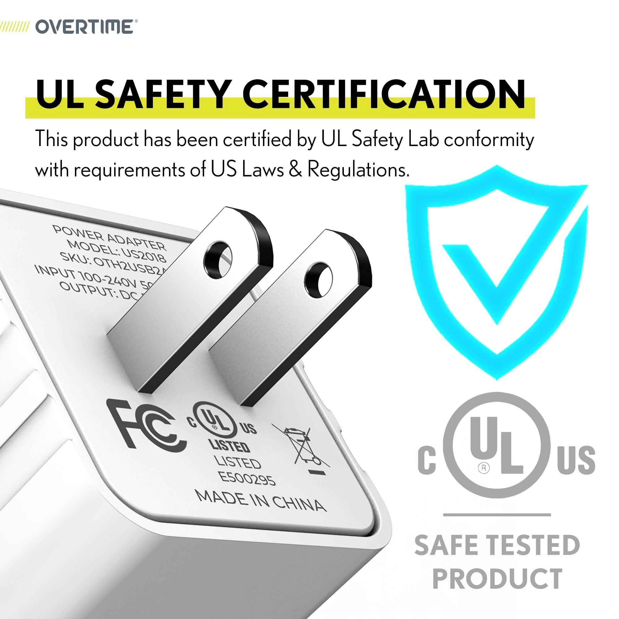 Overtime Apple MFi Certified Lightning Cable 10ft with Dual USB Wall Charger Adapter