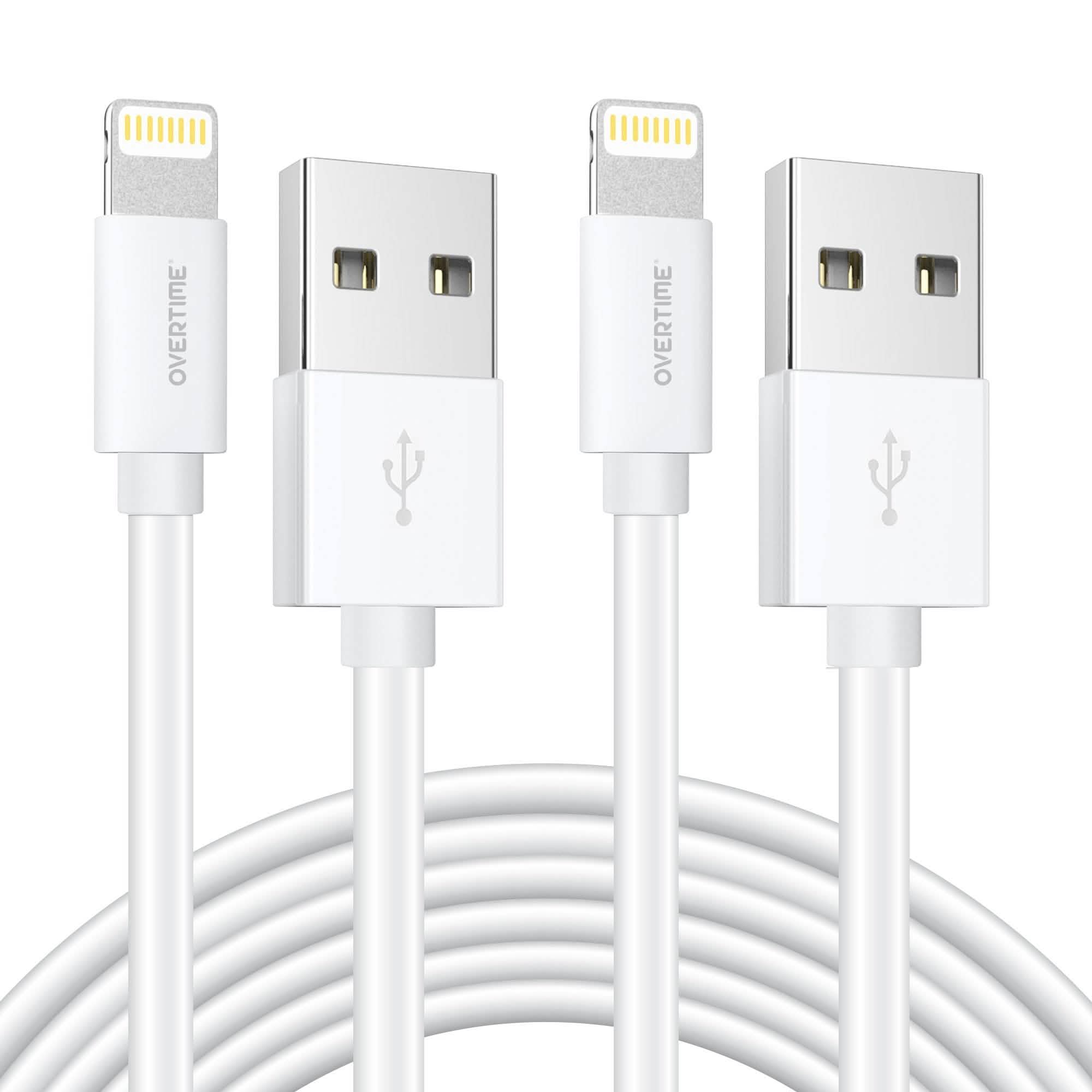 Overtime Apple MFi Certified Lightning Cable 10ft with Dual USB Wall Charger Adapter
