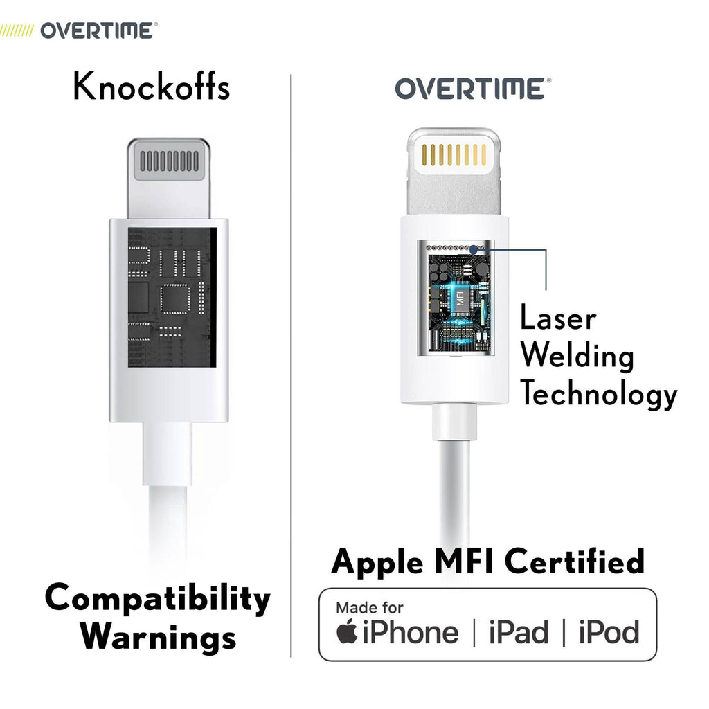 Overtime Apple MFi Certified Lightning To USB Cable 1Ft, iPhone Charger and Sync Cable
