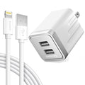 Overtime iPhone Charger Set | Apple MFi Certified Lightning Cable 6ft with Dual USB Wall Charger Adapter - White