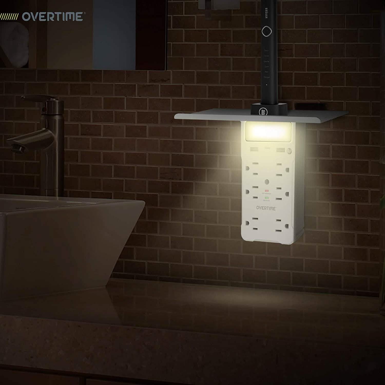 Overtime USB Outlet Shelf Night Light - Multi Plug Outlet Extender with Surge Protector