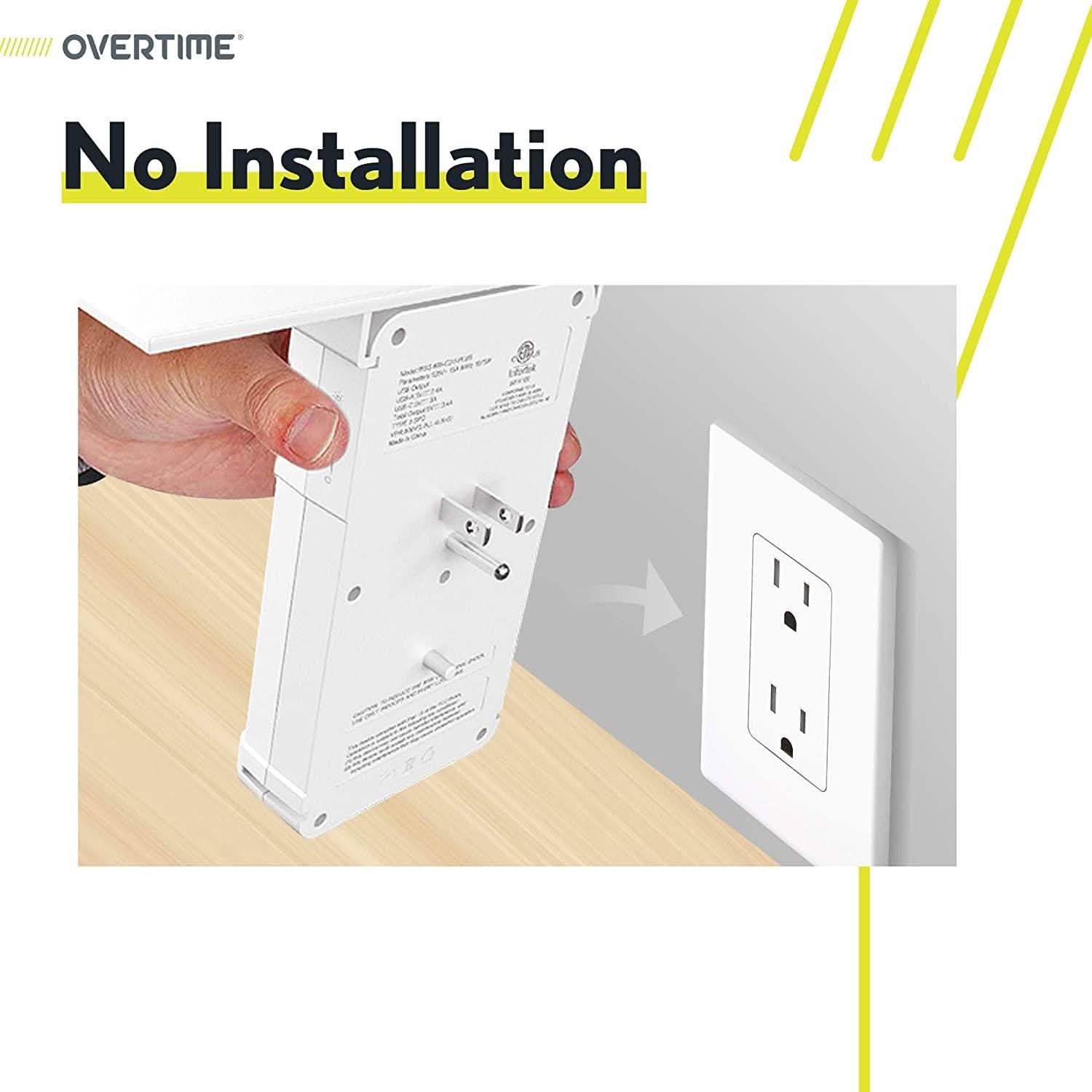 Overtime USB Outlet Shelf Night Light - Multi Plug Outlet Extender with Surge Protector