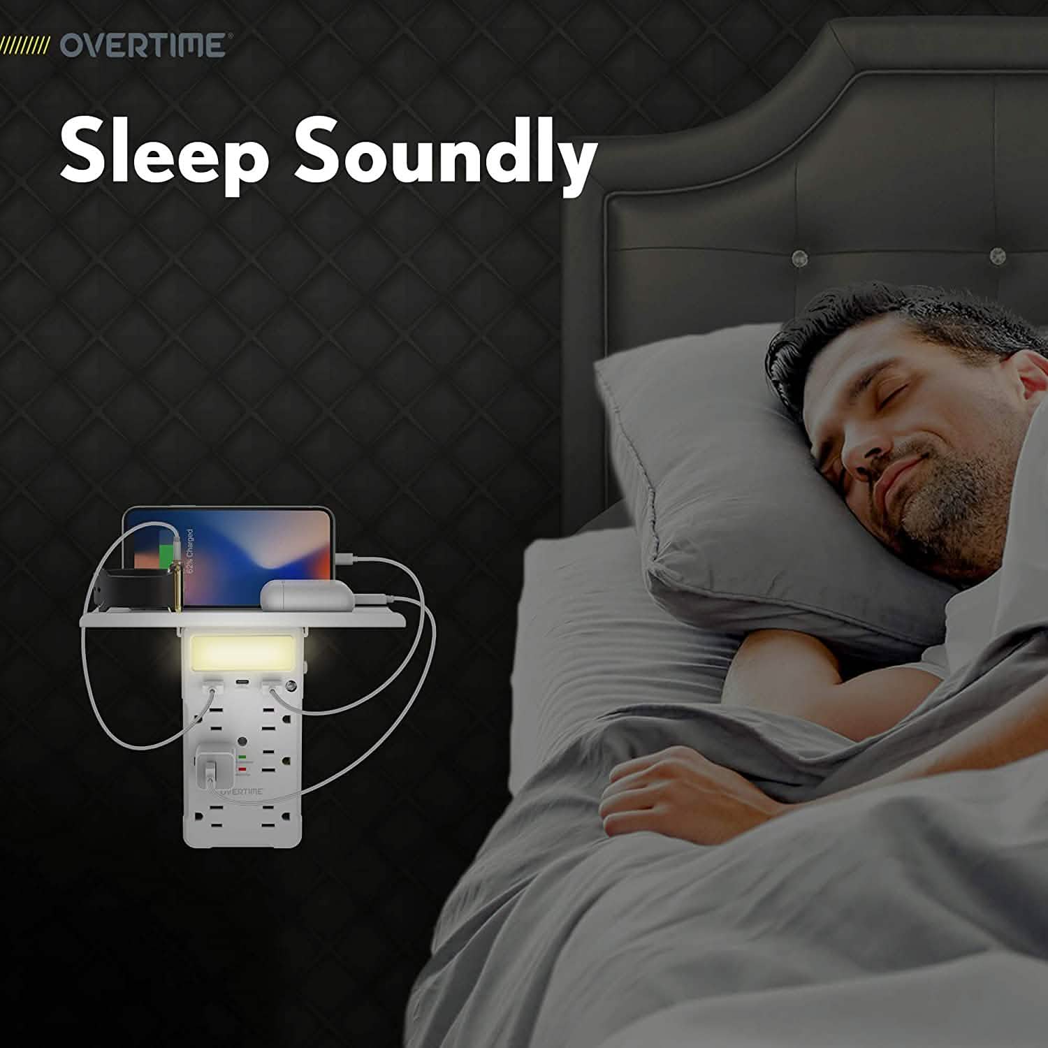 Overtime USB Outlet Shelf Night Light - Multi Plug Outlet Extender with Surge Protector